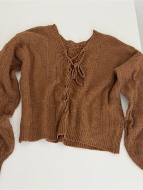Kohl's Chestnut Brown Lace-Up V-Neck Sweater